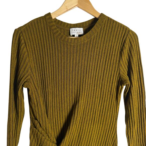 Tanya Taylor Elana Green Brown Ribbed Knit Long Sleeve Knotted Midi Dress Size M - Picture 8 of 16